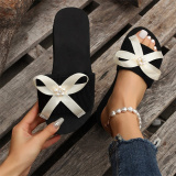 Cream White Casual Patchwork With Bow Round Comfortable Wedges Shoes (Heel Height 1.97in)