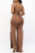 Brown Sexy Solid Bandage Slit Spaghetti Strap Regular Jumpsuits