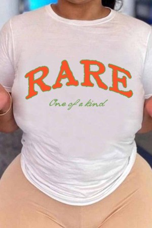 White Casual Print Letter O Neck T-Shirts