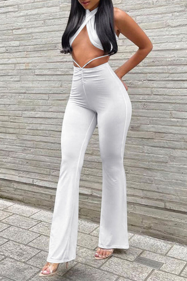 Halter Crop Panties Solid Two Piece Set
