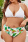 Grey Sexy Print Patchwork Halter Plus Size Swimwear (Three Pieces)