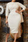 Cream White Elegant Solid Patchwork O Neck Pencil Skirt Dresses