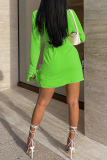 Fluorescent Green Casual Solid Patchwork V Neck Long Sleeve Dresses