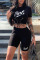 Black Casual Sportswear Print Bandage Patchwork O Neck Short Sleeve Two Pieces