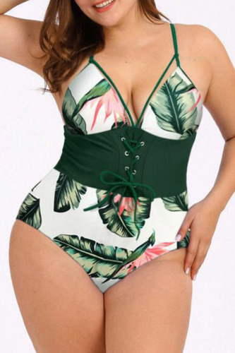 Green Sexy Print Bandage Patchwork Swimwears