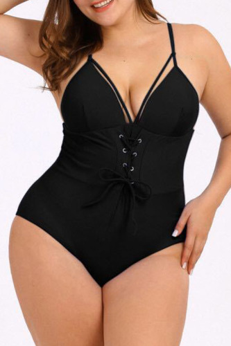 Black Sexy Print Bandage Patchwork Swimwears