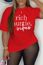 Red Casual Street Print Patchwork Letter O Neck T-Shirts