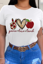 White Casual Street Print Patchwork O Neck T-Shirts