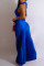 Colorful Blue Sexy Solid Hollowed Out Patchwork Backless Fold Halter Sleeveless Two Pieces