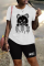 Black Street Print Patchwork O Neck Short Sleeve Two Pieces