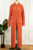 Orange Casual Solid Patchwork Turndown Collar Long Sleeve Two Pieces