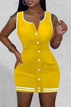 Yellow Casual Solid Basic O Neck Vest Dress Dresses