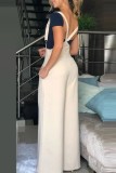 Cream White Casual Solid Backless Spaghetti Strap Regular Jumpsuits (Without T-shirt)