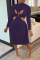Orange Sexy Solid Hollowed Out Half A Turtleneck Long Sleeve Dresses