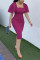 Purplish Red Casual Solid Flounce Fold Square Collar One Step Skirt Dresses