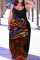 Cowboy Black Casual Street Print Patchwork Spaghetti Strap Lantern Skirt Plus Size Dresses