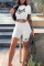 White Casual Sportswear Print Bandage Patchwork O Neck Short Sleeve Two Pieces