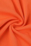 Orange Casual Letter Patchwork Basic Zipper Collar Skinny Romper