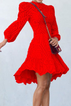 Red Fashion Celebrities Solid Hollowed Out O Neck A Line Dresses
