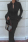 Black Elegant Solid Buckle Turndown Collar A Line Dresses