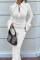 White Elegant Solid Buckle Turndown Collar A Line Dresses