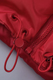 Red Casual Street Solid Patchwork Zipper Zipper Collar Tops