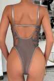 Ink Green Sexy Patchwork Embroidery See-through Backless Lingerie