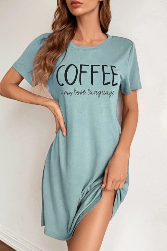 Green Casual Living Letter Print Basic O Neck Short Sleeve Dress
