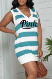 Pink Casual Striped Print Patchwork V Neck Straight Dresses