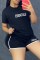 Black Casual Print Letter O Neck Short Sleeve Two Pieces