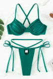Green Sexy Solid Bandage Patchwork Swimwears