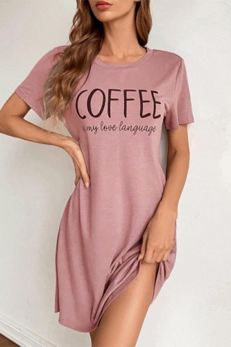 Pink Casual Living Letter Print Basic O Neck Short Sleeve Dress