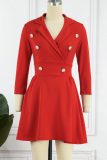 Red Casual Solid Patchwork Turndown Collar A Line Dresses
