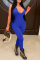 Royal Blue Sexy Solid Patchwork Halter Skinny Jumpsuits