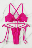 Rose Red Sexy Solid Bandage Patchwork Swimwears