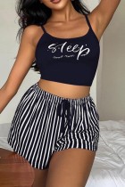 Black Sexy Print Backless Camisole Shorts Pajama Set