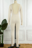 White Casual Sportswear Solid Patchwork U Neck Skinny Jumpsuits