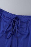 Royal Blue Casual Solid Draw String Frenulum O Neck Sleeveless Two Pieces