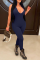 Royal Blue Sexy Solid Patchwork Halter Skinny Jumpsuits