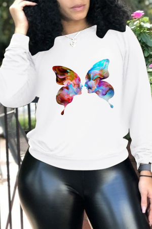 White Casual Street Print Patchwork O Neck Tops