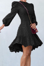 Black Fashion Celebrities Solid Hollowed Out O Neck A Line Dresses
