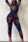 Brown Sexy Print Basic Printing O Neck Regular Jumpsuits