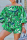Green Casual Print Patchwork Off the Shoulder Long Sleeve Two Pieces
