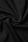 Black Casual Solid Frenulum Off the Shoulder Long Sleeve Dresses