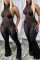 Black Sexy Casual Solid Patchwork See-through Halter Skinny Jumpsuits