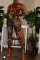 Burgundy Sexy Print Basic Printing O Neck Regular Jumpsuits