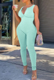 Lake Green Casual Sportswear Solid Patchwork U Neck Skinny Jumpsuits