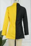 Black Yellow Casual Solid Patchwork V Neck Long Sleeve Dresses