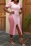 Pink Elegant Solid Patchwork Slit Square Collar Evening Dress Plus Size Dresses