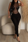 Black Sexy Solid Patchwork See-through Mesh O Neck Skinny Jumpsuits